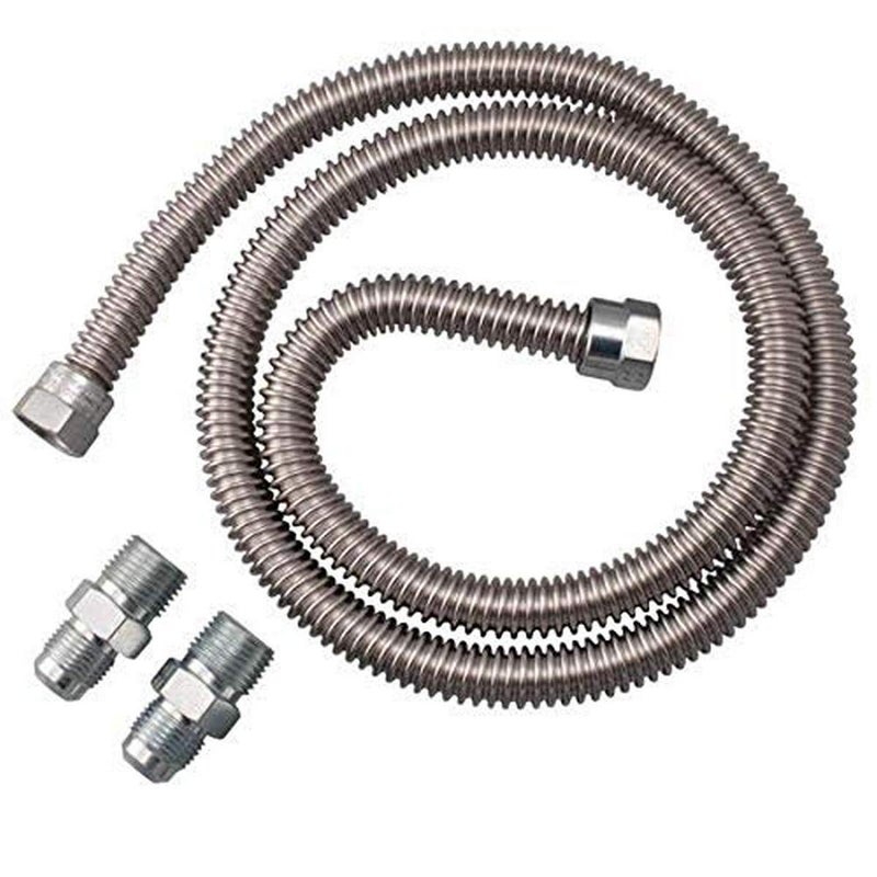 Dormont 30 Series Supr-Safe Stainless Steel Gas Appliance Connector Kit, 5/8" OD x 1/2" ID x 36" L, No-Neck Design, One 3/4" and Two 1/2" MIP Adapters, Pipe Thread Sealant, Leak Test Solution - Image 1